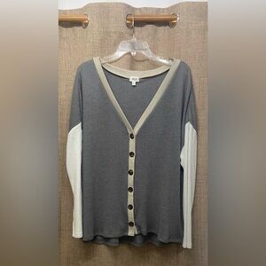 BKE Gray and Cream Button-Up Cardigan